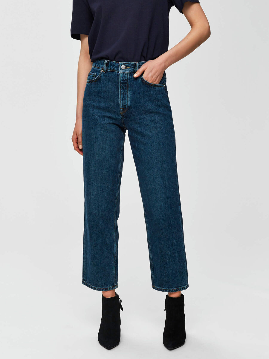 Selected HIGH WAIST - STRAIGHT FIT JEANS, Medium Blue Denim, highres - 16070408_MediumBlueDenim_003.jpg