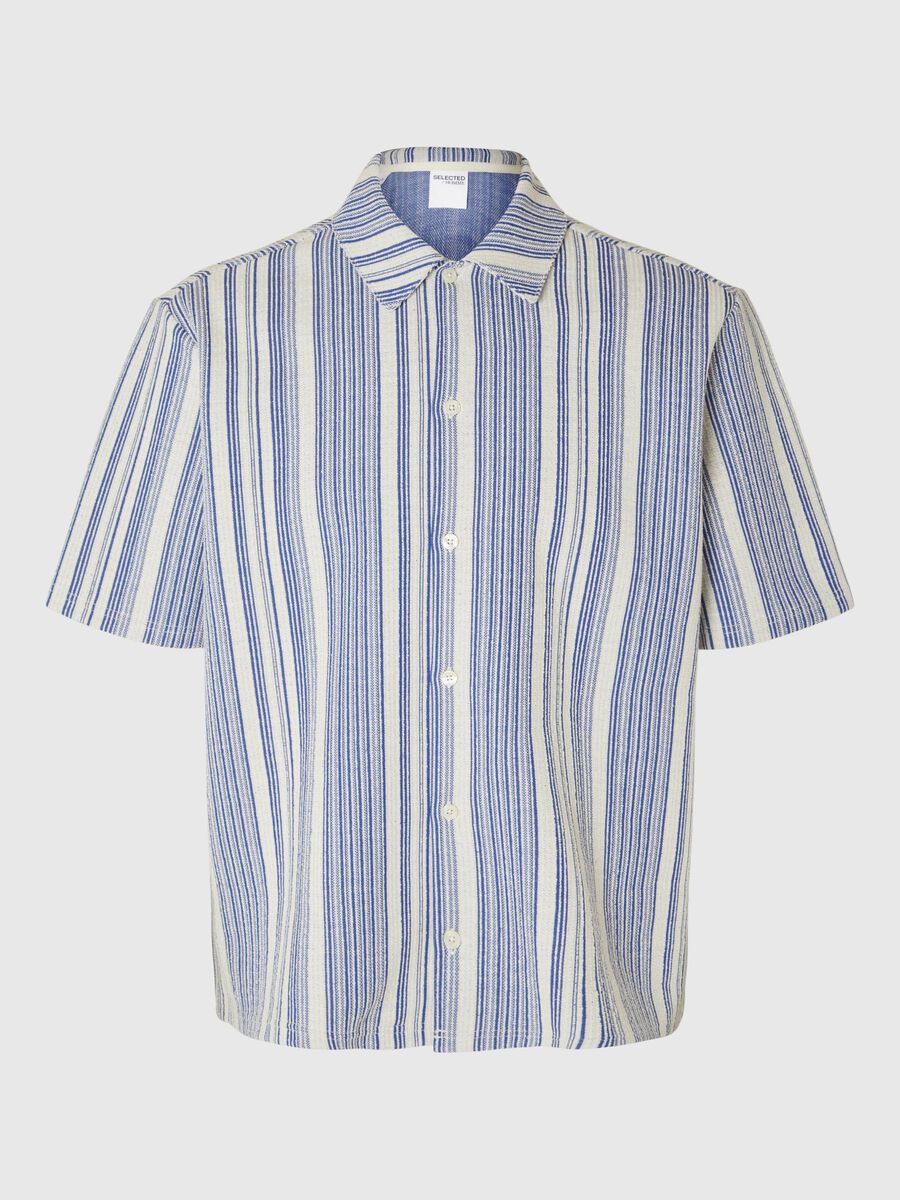 Selected STRIPED SHORT SLEEVED SHIRT, Nautical Blue, highres - 16092777_NauticalBlue_001.jpg