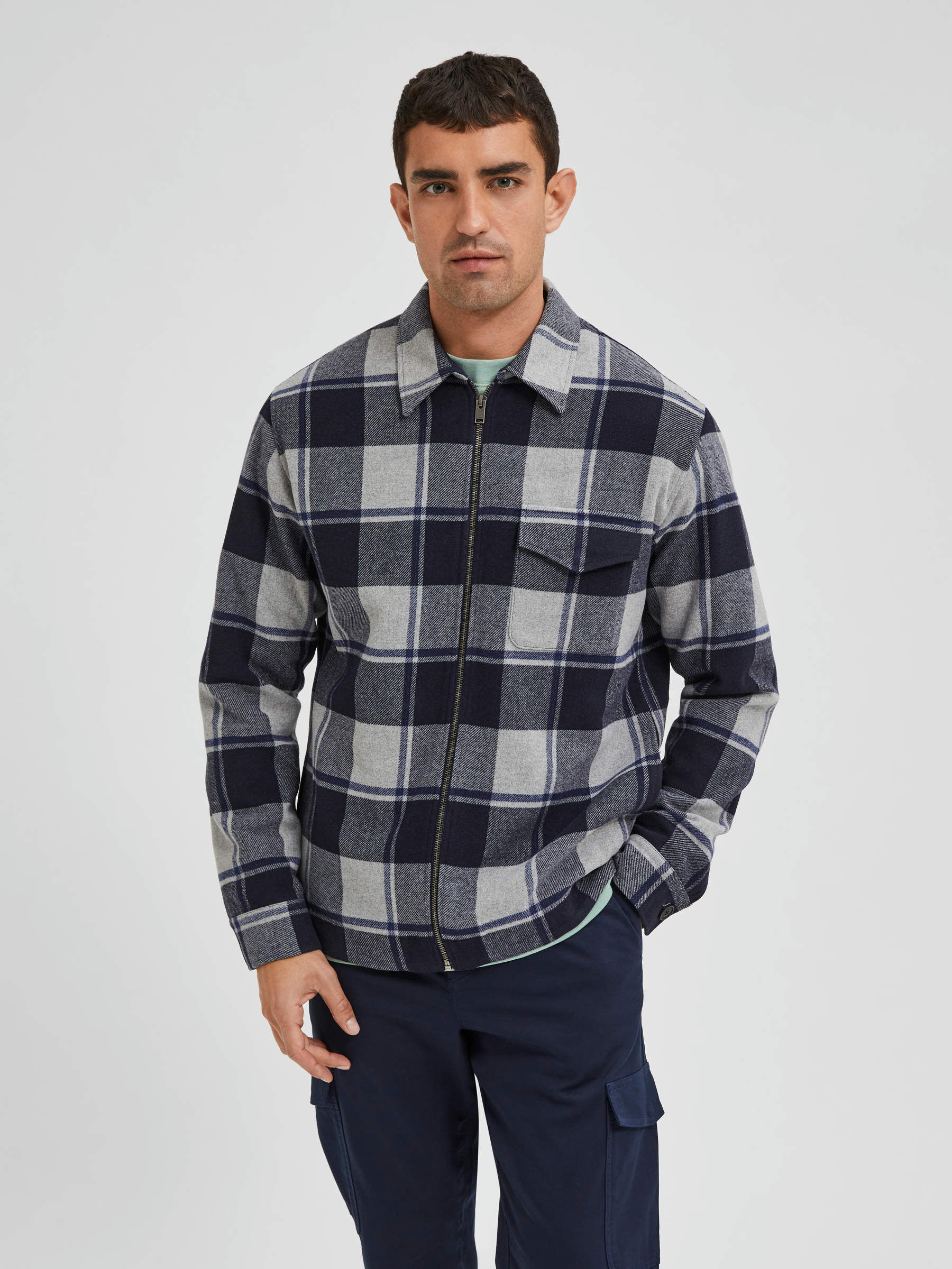 Grey CHECKED OVERSHIRT | Selected®