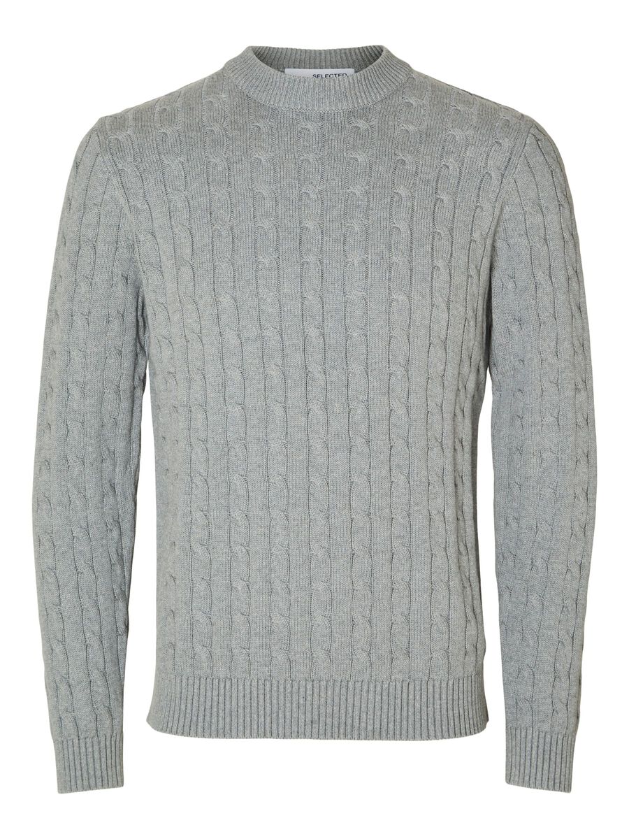 Selected CABLE KNIT KNITTED JUMPER, Medium Grey Melange, highres - 16087876_MediumGreyMelange_001.jpg