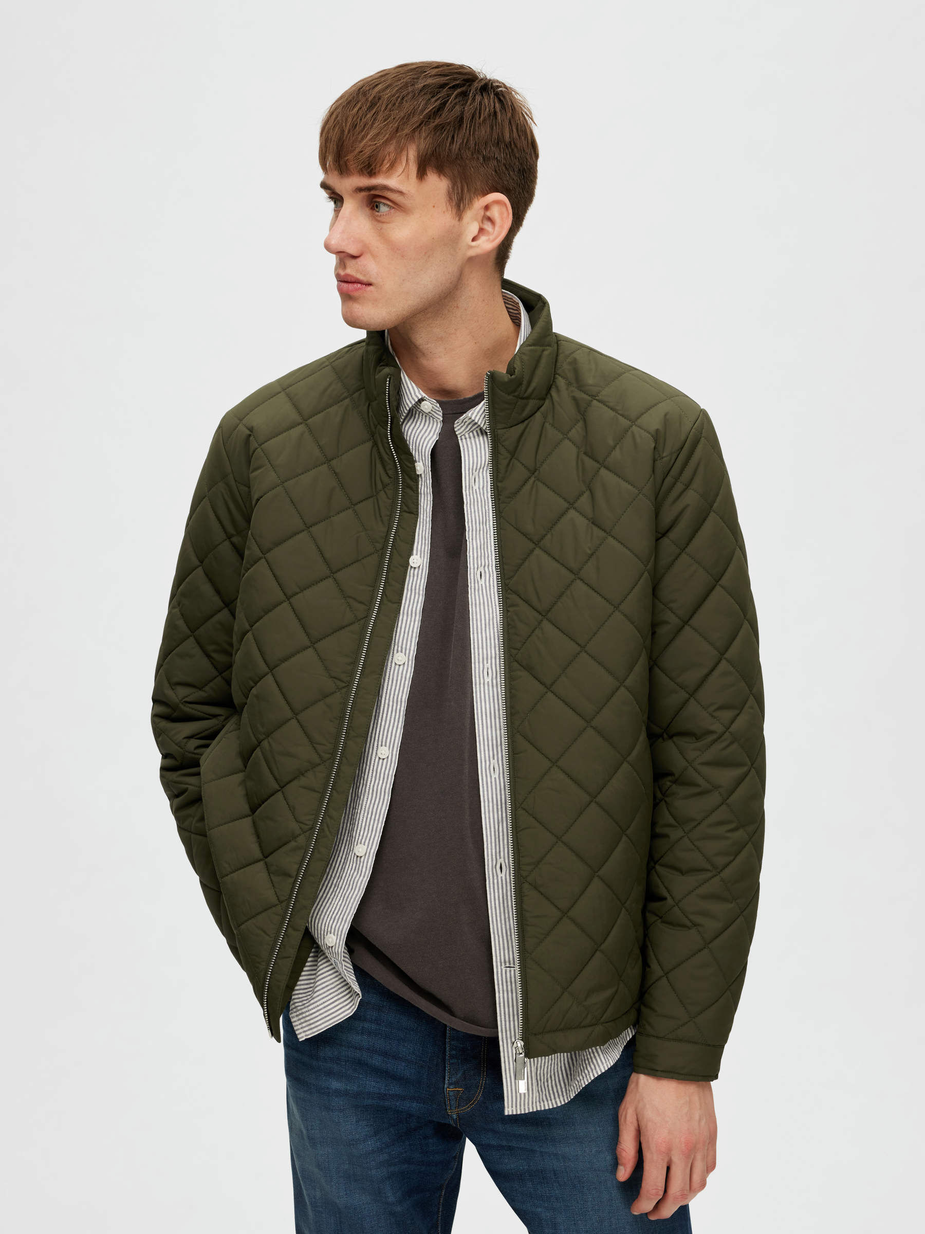 Green quilted bomber jacket online