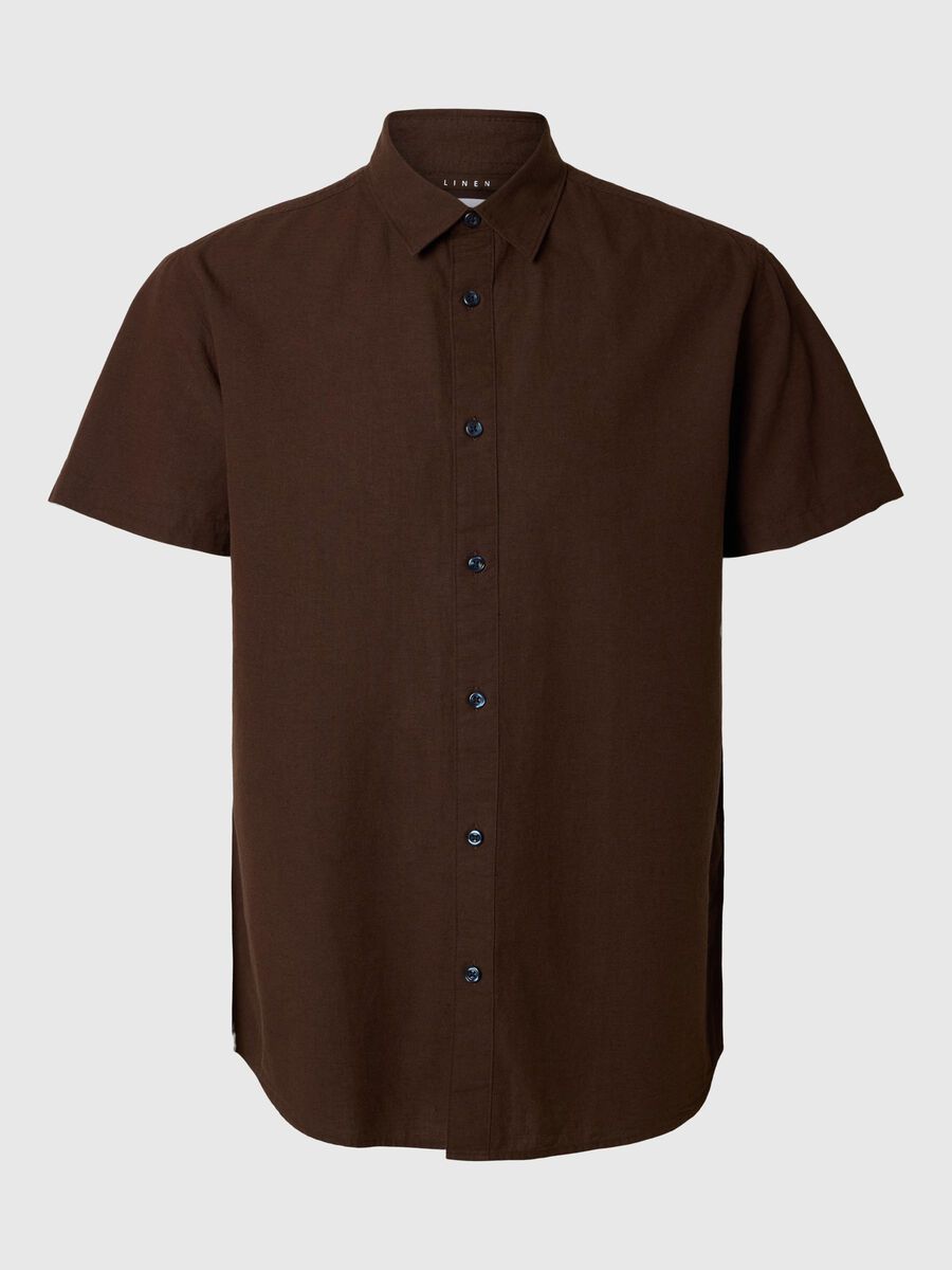 Selected COTTON BLEND SHORT SLEEVED SHIRT, Coffee Bean, highres - 16079053_CoffeeBean_001.jpg