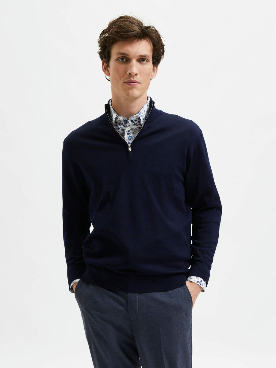 Selected QUARTER ZIP PULLOVER, Navy Blazer, highres - 16085081_NavyBlazer_940967_003.jpg