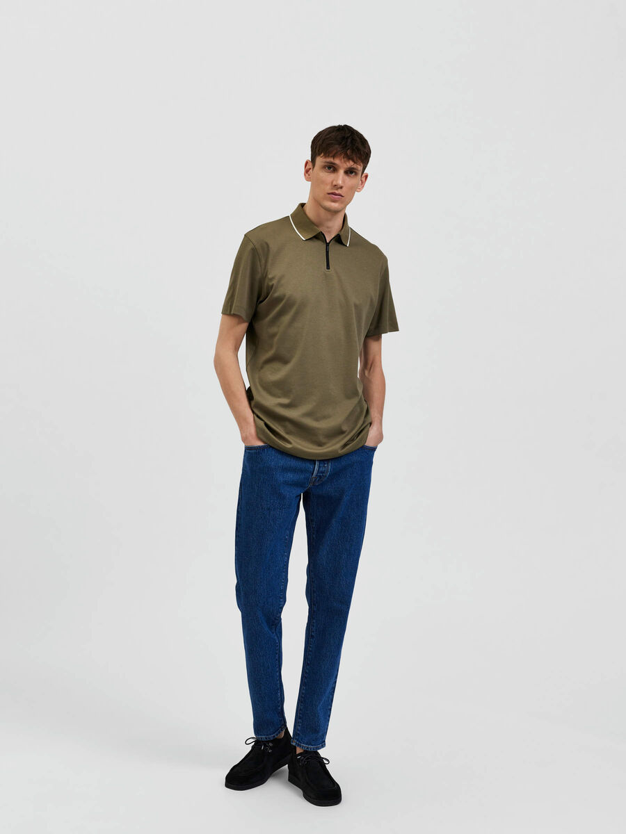 Selected ZIP POLO SHIRT, Martini Olive, highres - 16086029_MartiniOlive_005.jpg