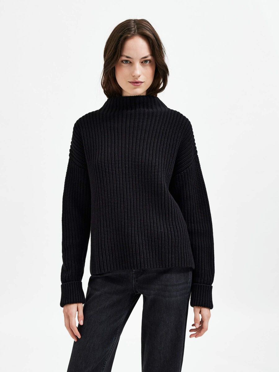 Selected COL ROULÉ AMPLE - PULLOVER, Black, highres - 16075489_Black_003.jpg