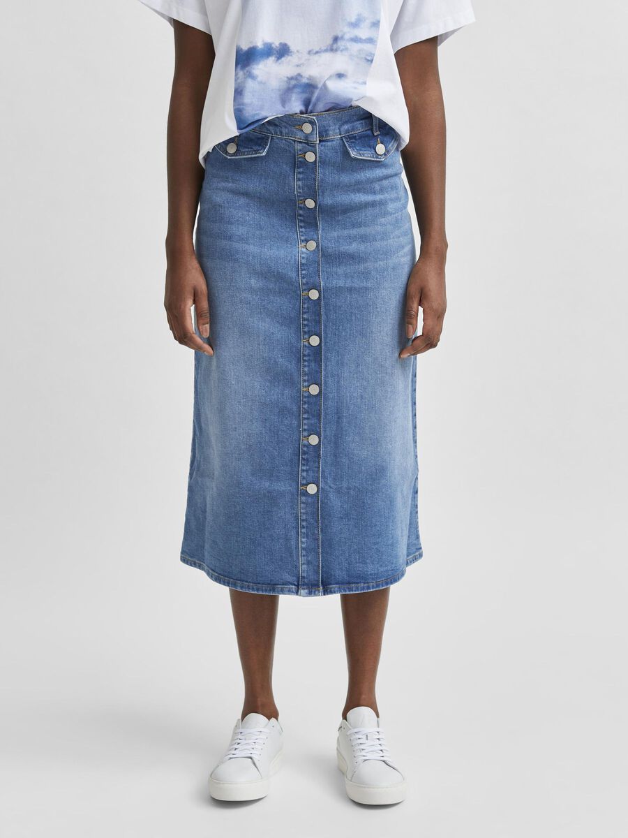 Selected HIGH WAIST BIO-BAUMWOLLE JEANSROCK, Light Blue Denim, highres - 16078030_LightBlueDenim_003.jpg