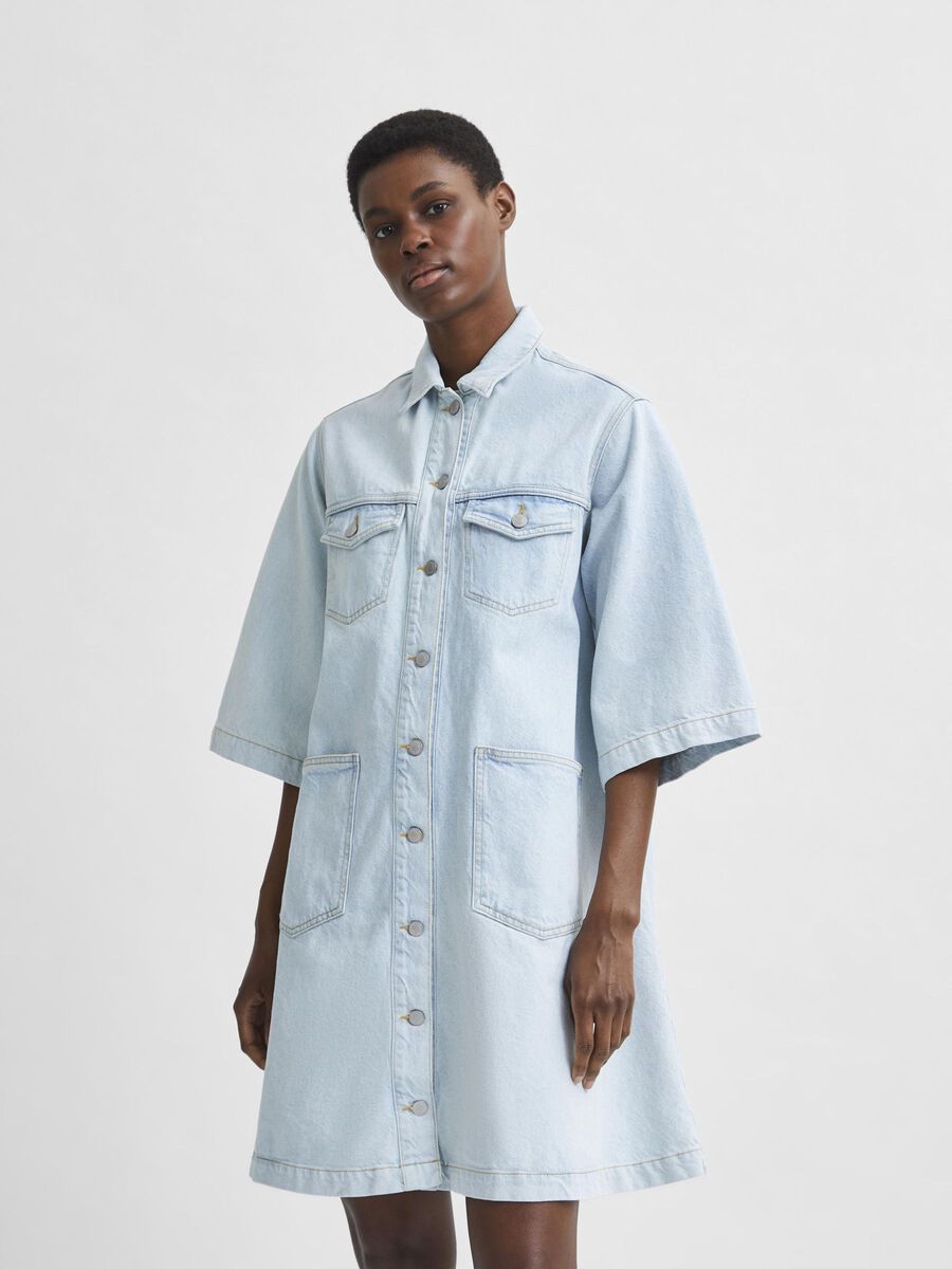 Selected COTON BIO A-LIGNE ROBE EN JEAN, Light Blue Denim, highres - 16079190_LightBlueDenim_003.jpg