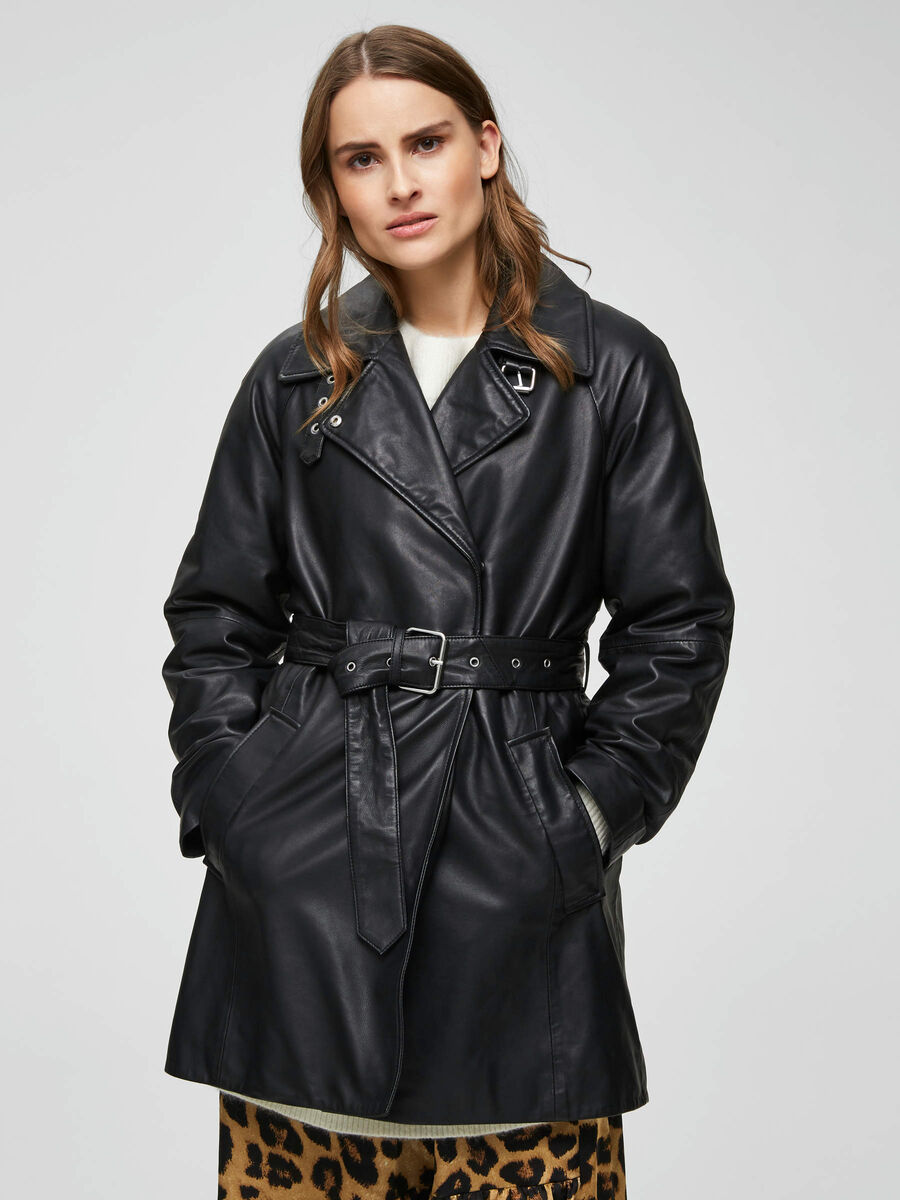 Selected TRENCHCOAT - LEATHER JACKET, Black, highres - 16066389_Black_003.jpg