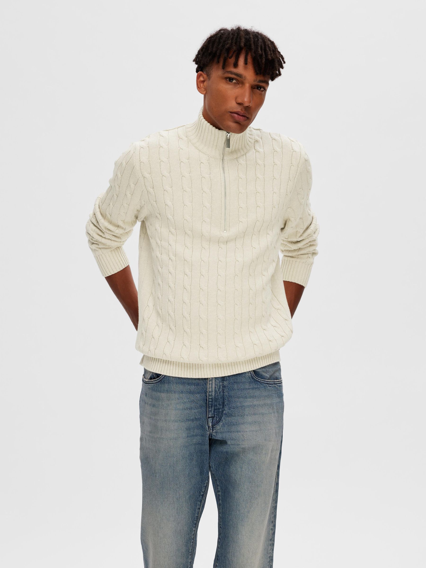 White cable knit jumper on sale