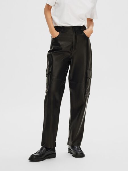 Selected LEATHER CARGO TROUSERS, Black, highres - 16091082_Black_003.jpg