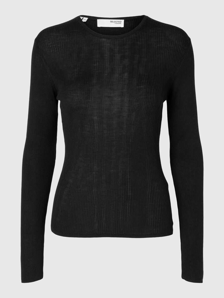 Selected WOLLGEMISCH OBERTEIL MIT LANGEN ÄRMELN, Black, highres - 16094726_Black_001.jpg