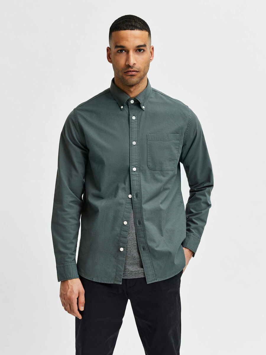 Selected ORGANIC COTTON OXFORD SHIRT, Forest Night, highres - 16077359_ForestNight_003.jpg
