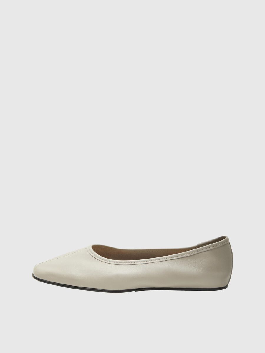 Selected LEATHER BALLET FLATS, Greige, highres - 16092704_Greige_001.jpg