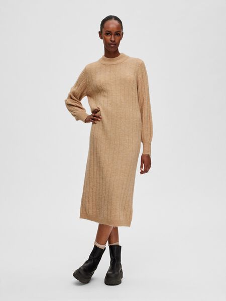 Selected PETITE RIBBED KNITTED DRESS, Warm Taupe, highres - 16088688_WarmTaupe_003.jpg
