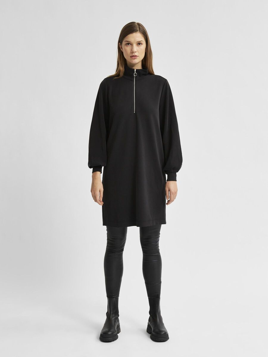 Selected SOFT TOUCH HALF ZIP SWEAT DRESS, Black, highres - 16079999_Black_005.jpg