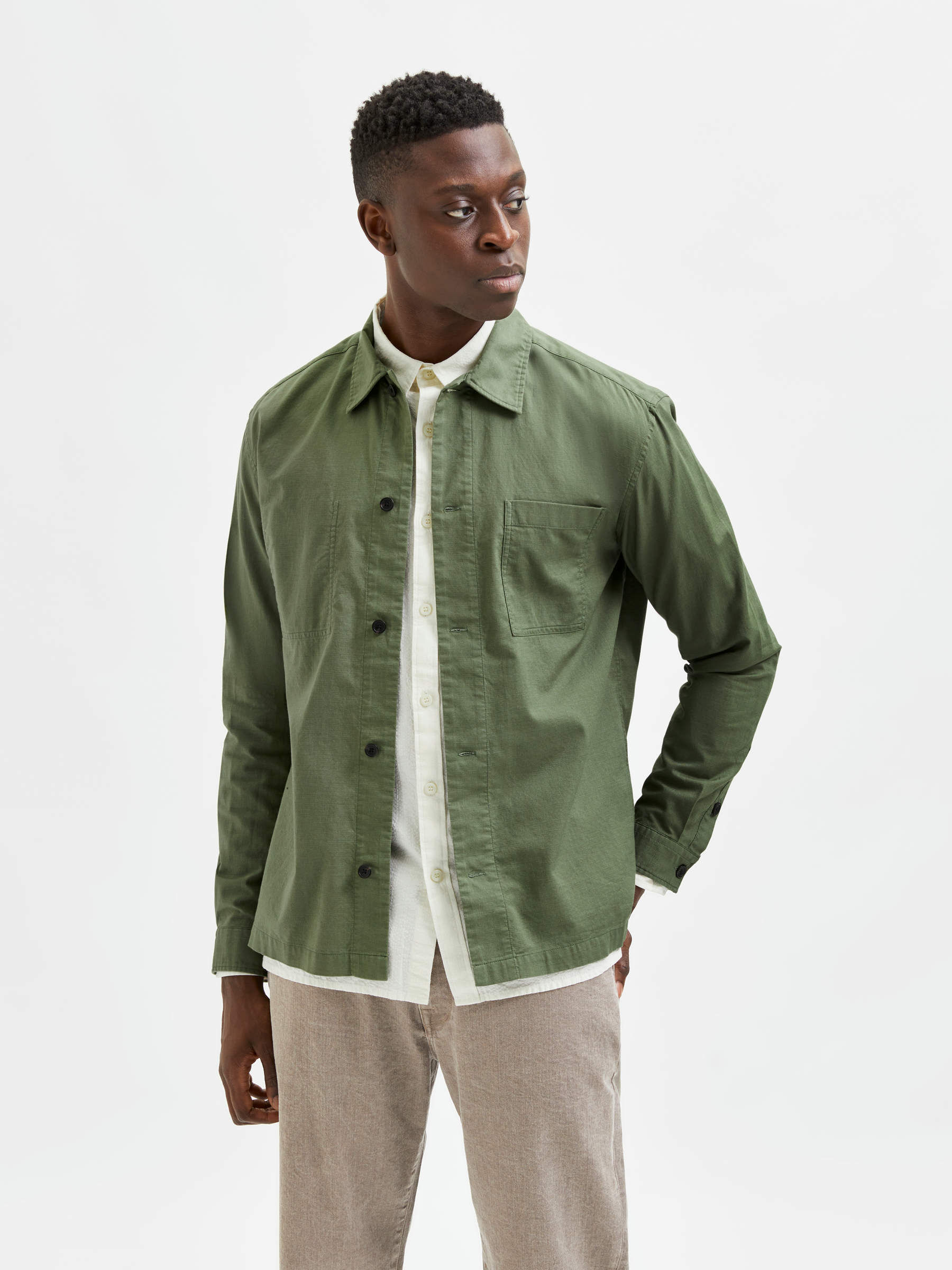 Green PLAIN OVERSHIRT | Selected®