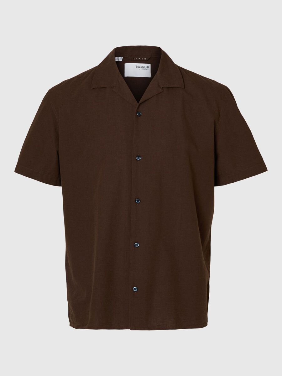 Selected LINEN BLEND SHORT SLEEVED SHIRT, Coffee Bean, highres - 16092978_CoffeeBean_001.jpg