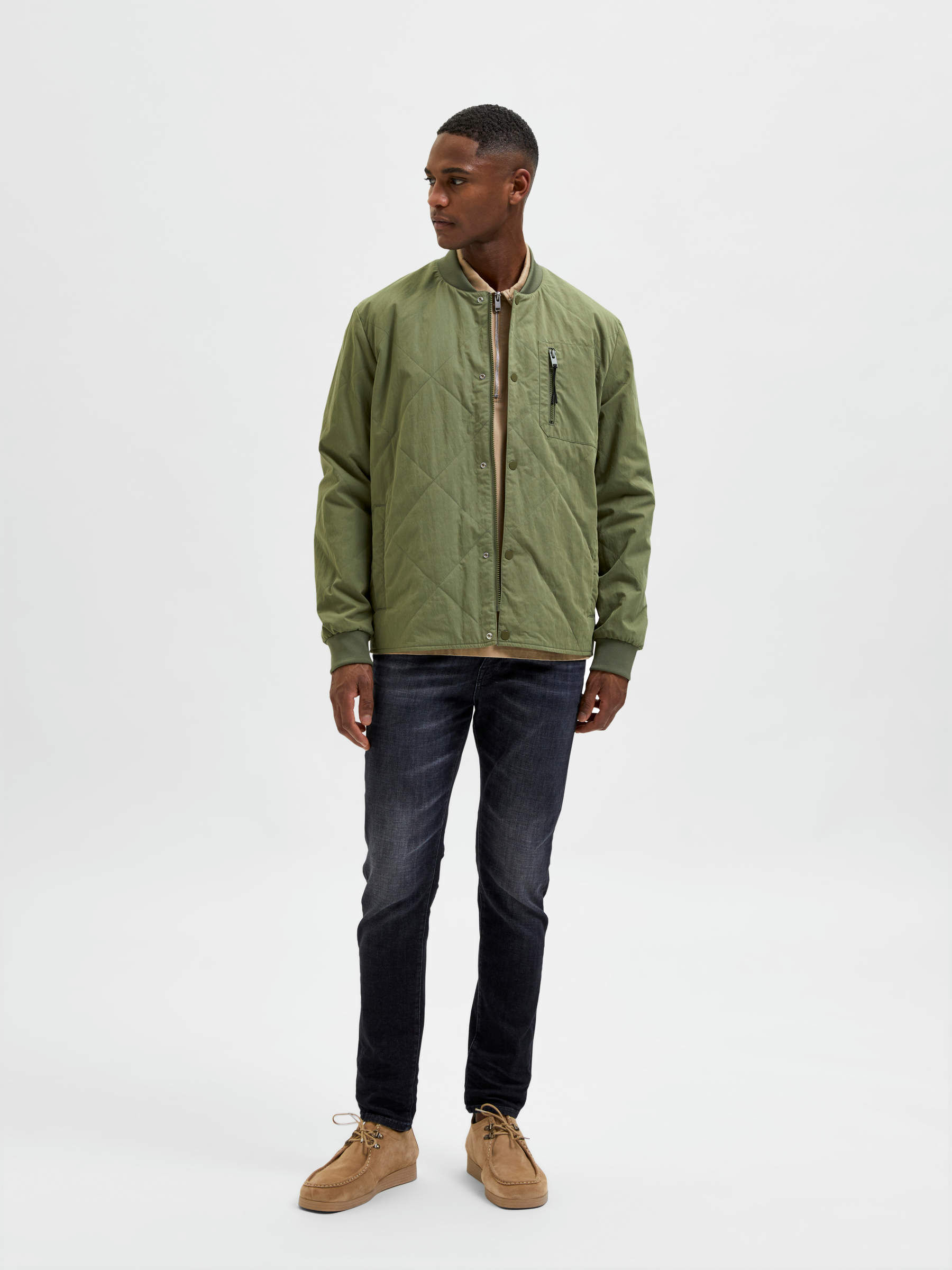 Green quilted bomber 2025 jacket mens