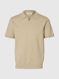 Selected KNITTED POLO SHIRT, Oatmeal, highres - 16088636_Oatmeal_001.jpg
