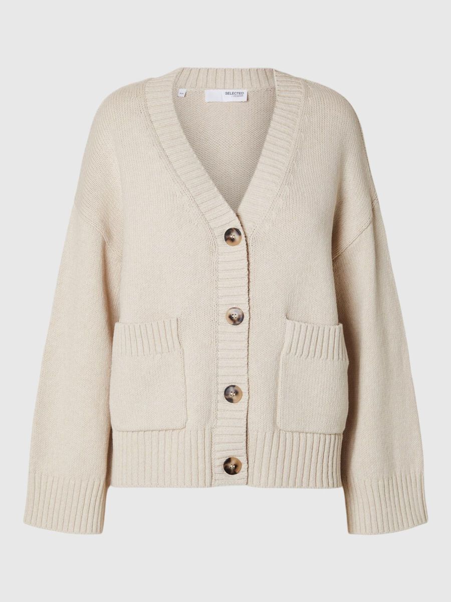 Selected OVERSIZED KNITTED CARDIGAN, Birch, highres - 16095382_Birch_001.jpg