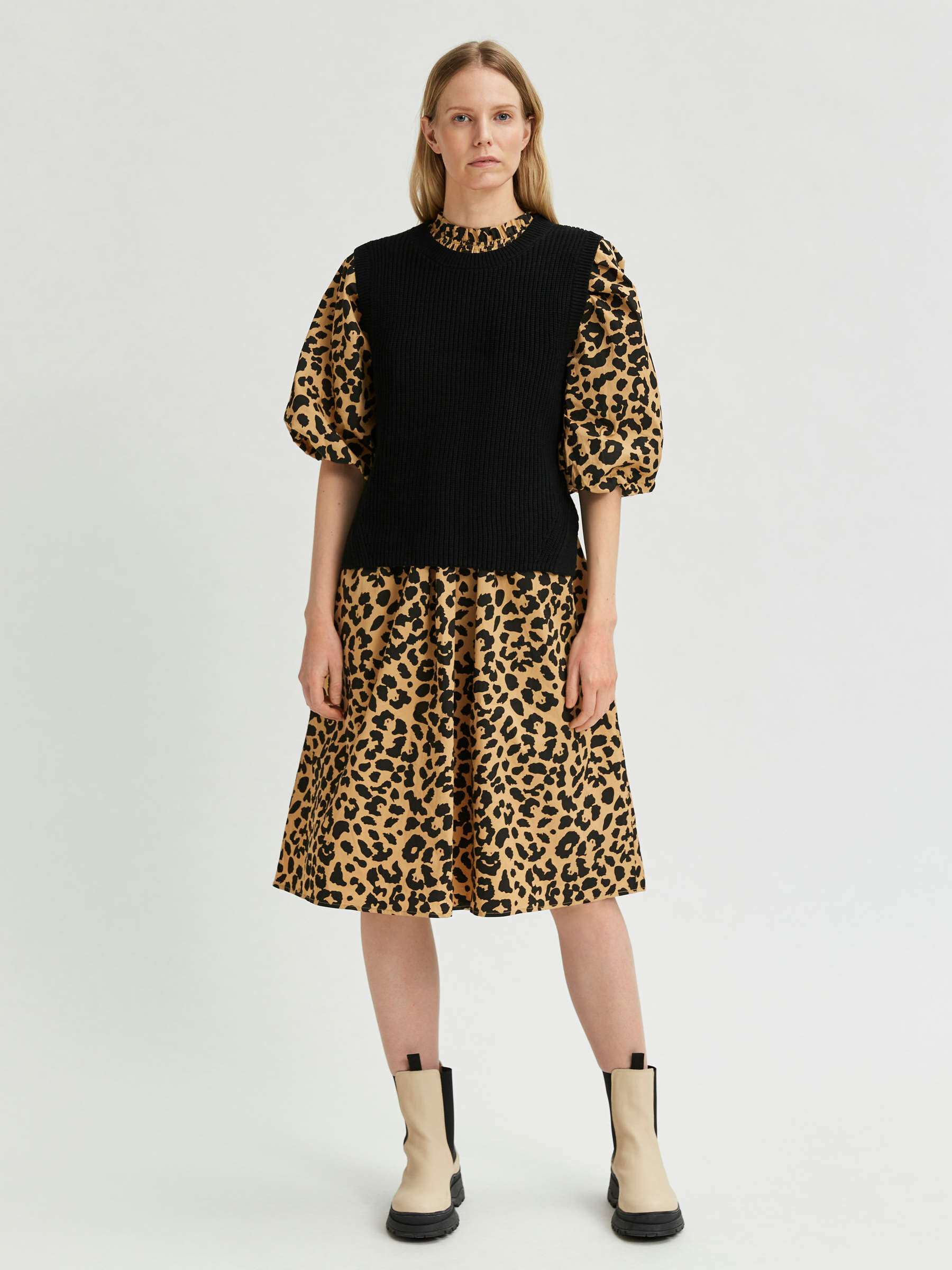 Leopard print smock detail dress Selected