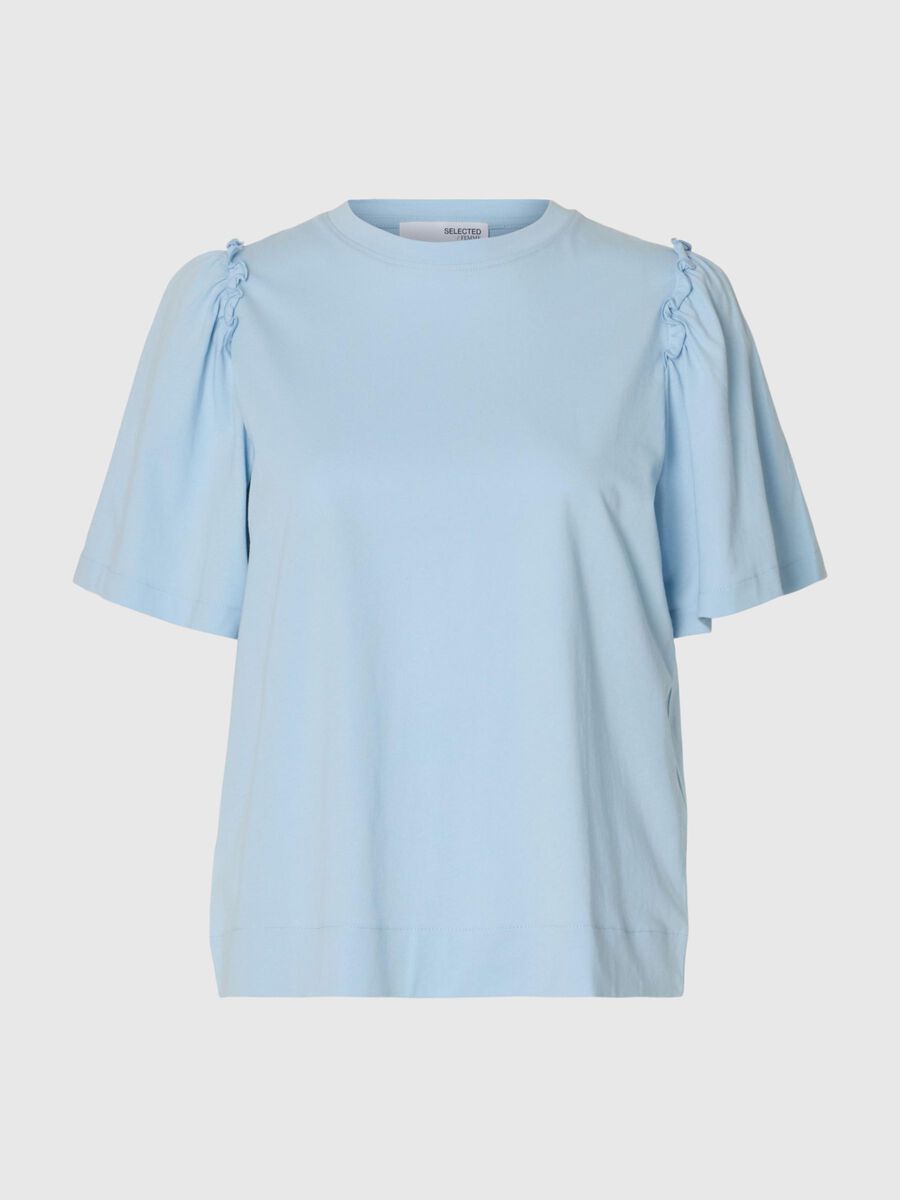 Selected RUFFLED COTTON T-SHIRT, Cashmere Blue, highres - 16093306_CashmereBlue_001.jpg