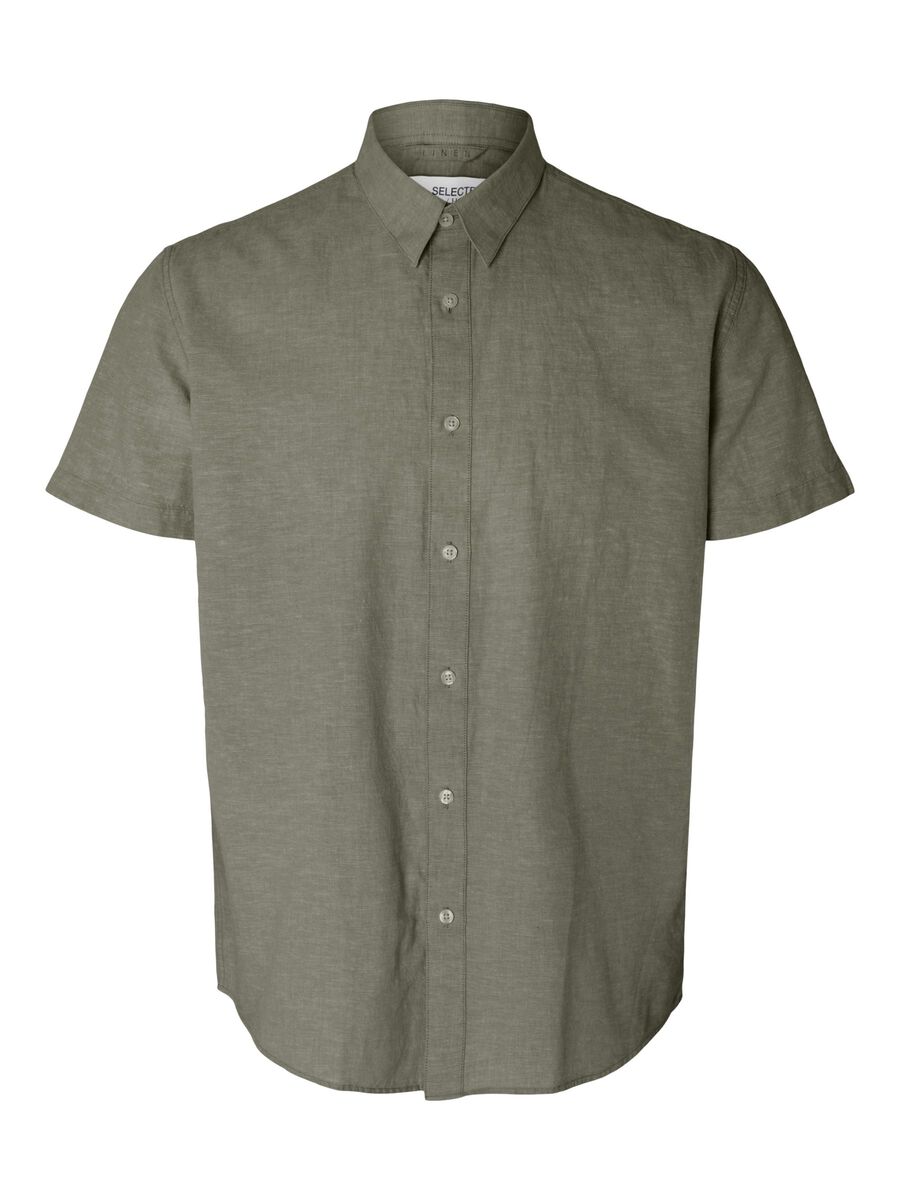 Selected COTTON BLEND SHORT SLEEVED SHIRT, Vetiver, highres - 16079053_Vetiver_001.jpg