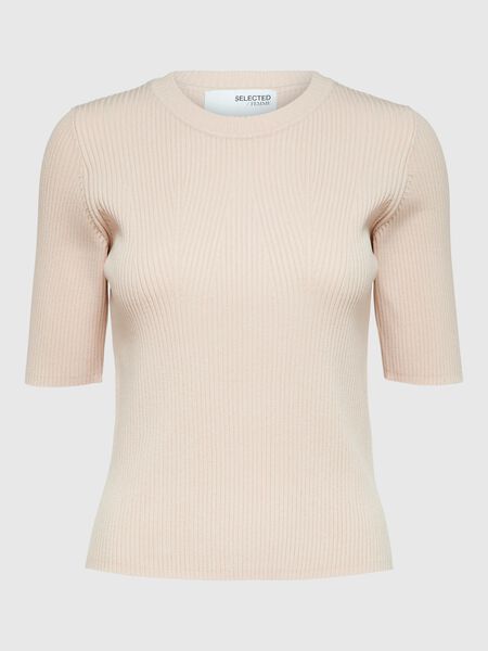 Selected SHORT-SLEEVED KNITTED TOP, Birch, highres - 16088431_Birch_001.jpg