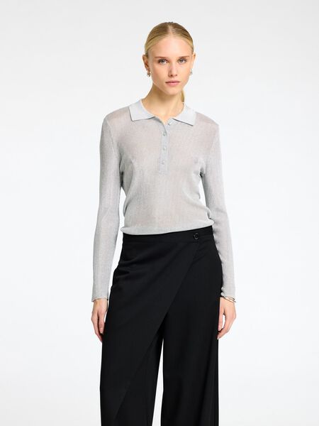 Selected METALLIC LONG-SLEEVED POLO, Silver, highres - 16095605_Silver_1152355_003.jpg