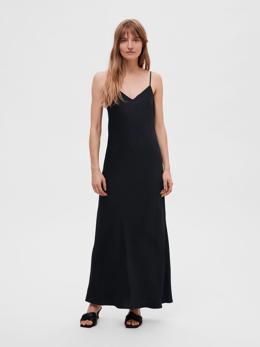 Selected SATIN SLIP DRESS, Black, highres - 16090981_Black_005.jpg