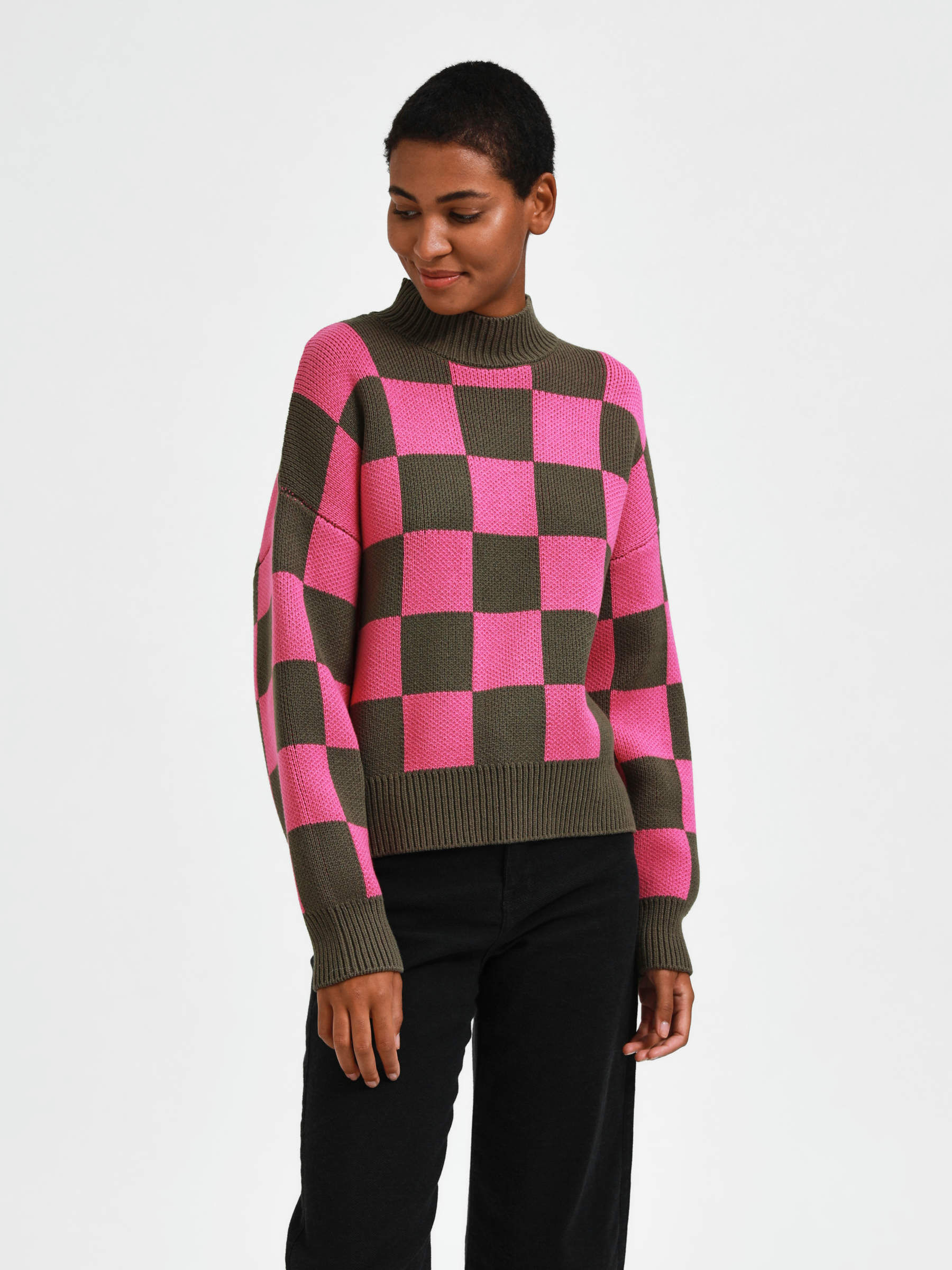 Geruite sweater top