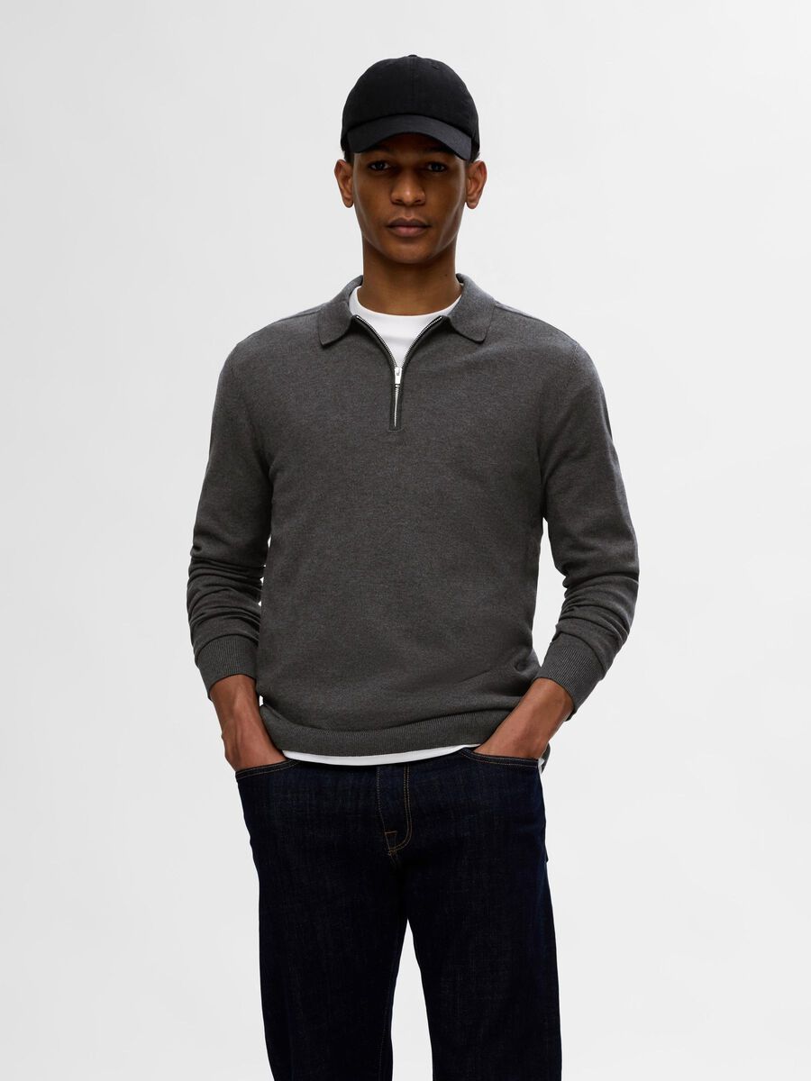 Selected KNITTED LONG-SLEEVED POLO, Antracit, highres - 16094271_Antracit_1113639_003.jpg
