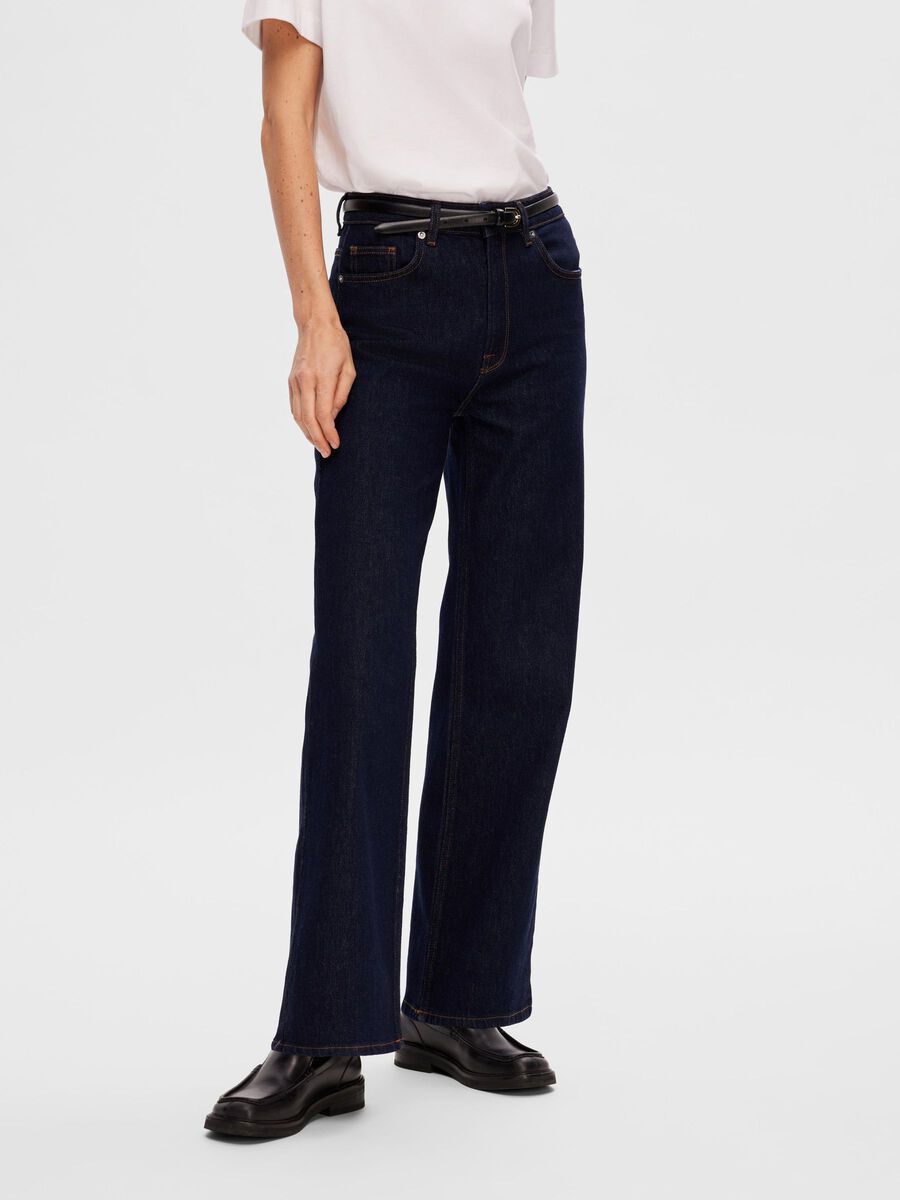 Selected HIGH-WAISTED WIDE FIT JEANS, Dark Blue Denim, highres - 16091183_DarkBlueDenim_003.jpg