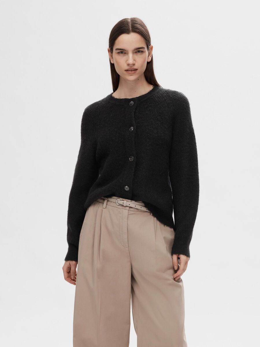 Selected WOOL BLEND - CARDIGAN, Black, highres - 16074481_Black_003.jpg