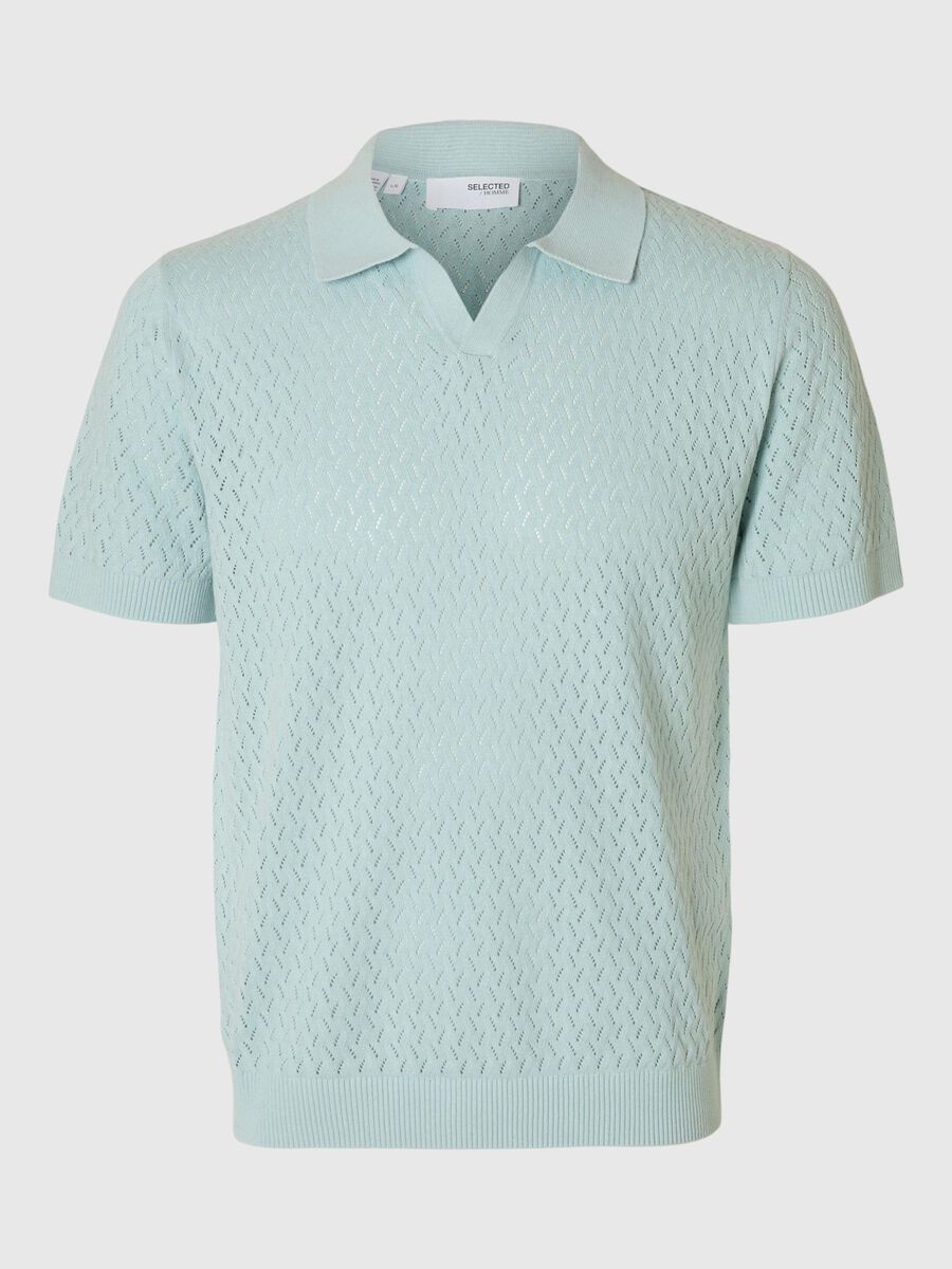 Selected CROCHET STYLE KNITTED POLO SHIRT, Winter Sky, highres - 16097572_WinterSky_001.jpg