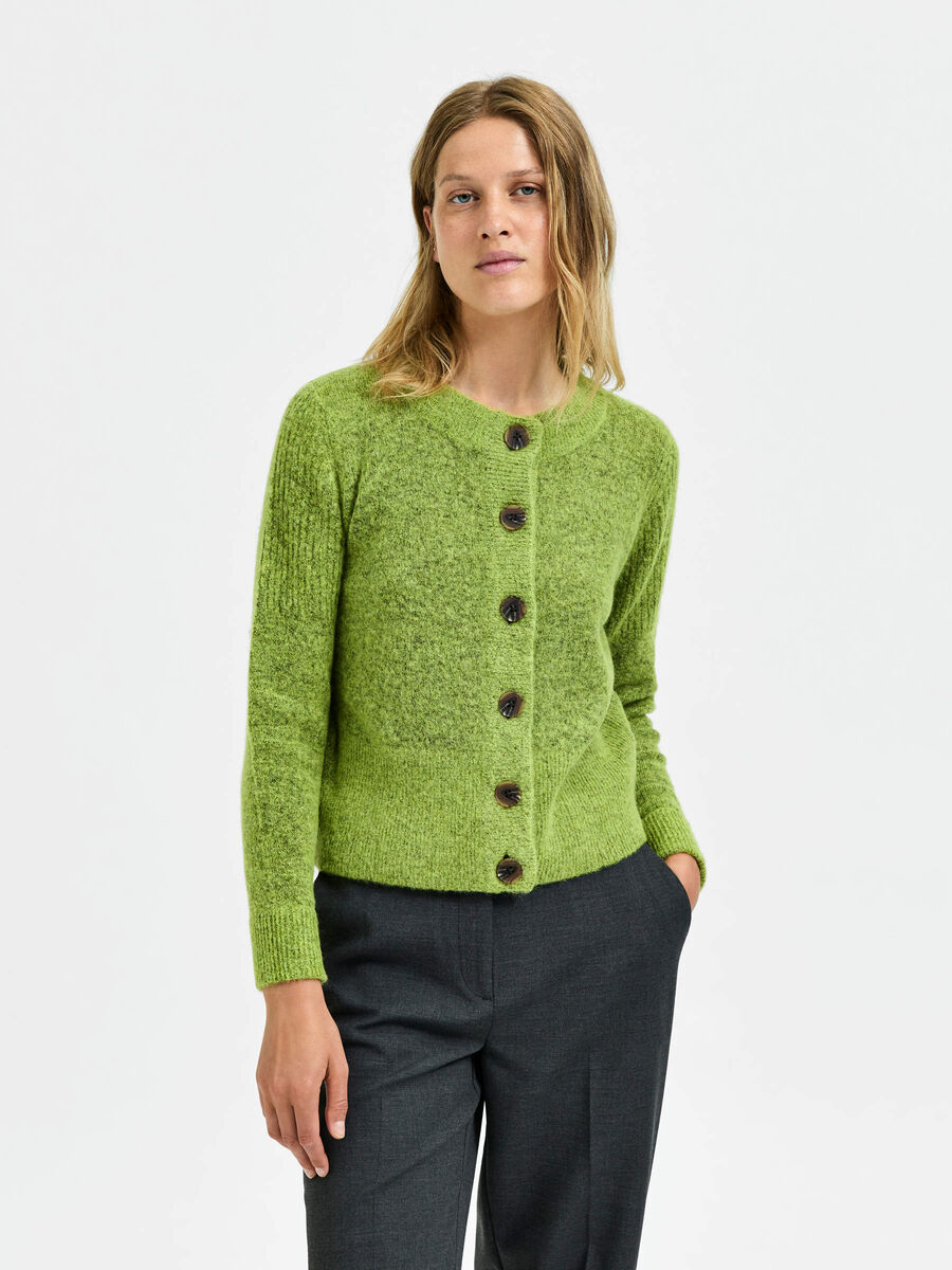 Selected WOOL ALPACA BLEND KNITTED CARDIGAN, Dark Citron, highres - 16065511_DarkCitron_980338_003.jpg