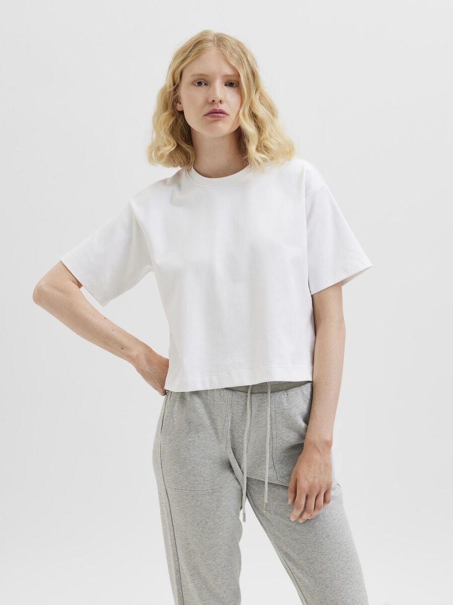 Selected PETITE WIDE CROPPED DROPPED SHOULDER T-SHIRT, Bright White, highres - 16080740_BrightWhite_003.jpg