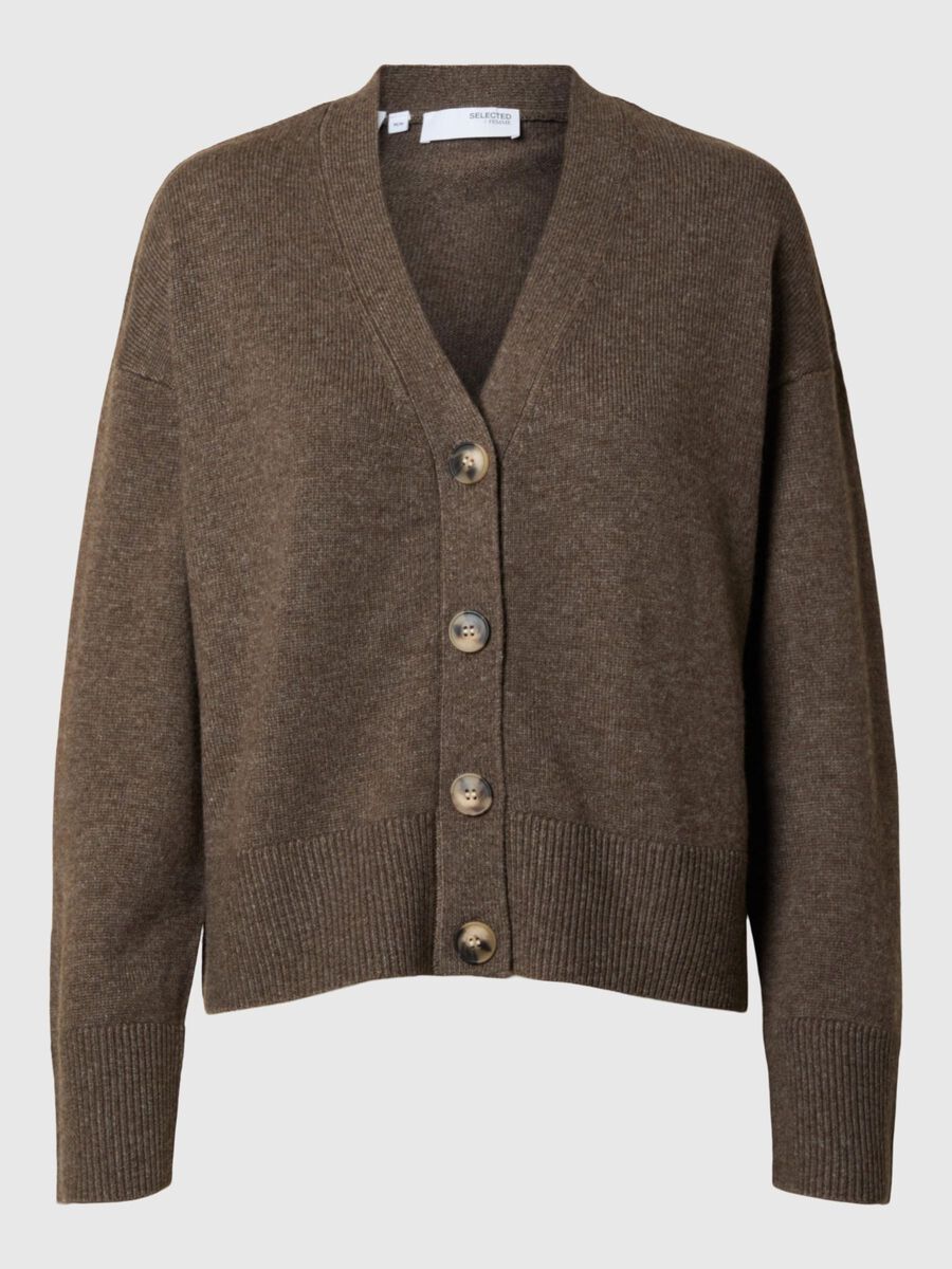 Selected WOOL BLEND KNITTED CARDIGAN, Morel, highres - 16096553_Morel_1159843_001.jpg