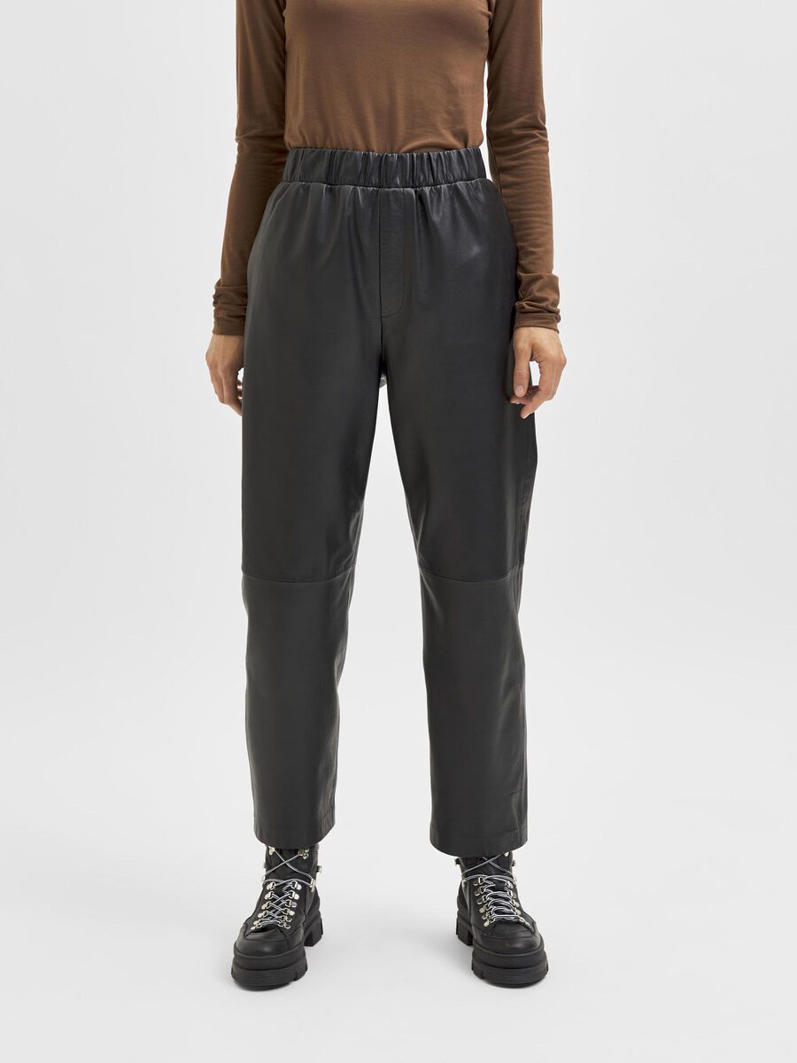 Selected STRAIGHT FIT LEREN BROEK, Black, highres - 16080868_Black_003.jpg