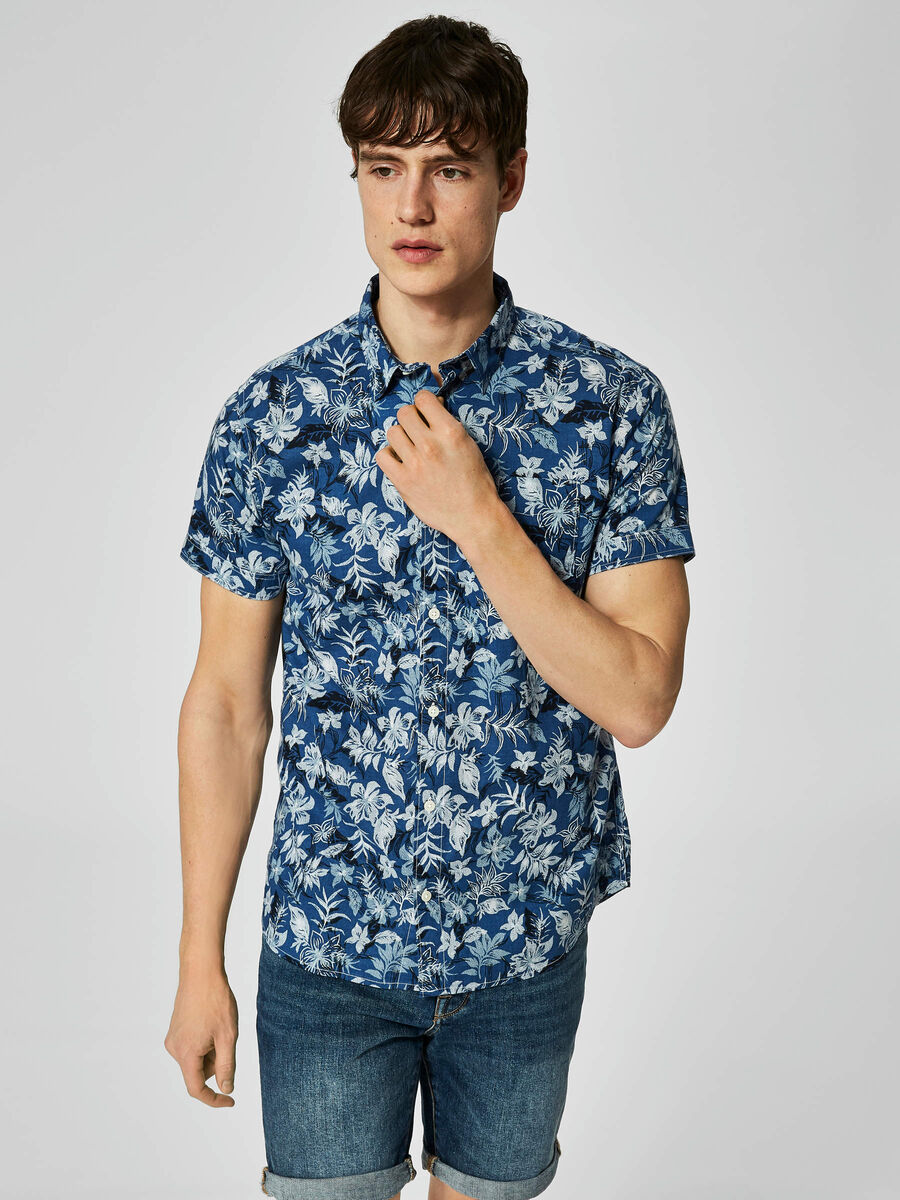 Selected PRINTED - SHORT SLEEVED SHIRT, Estate Blue, highres - 16061599_EstateBlue_613038_003.jpg