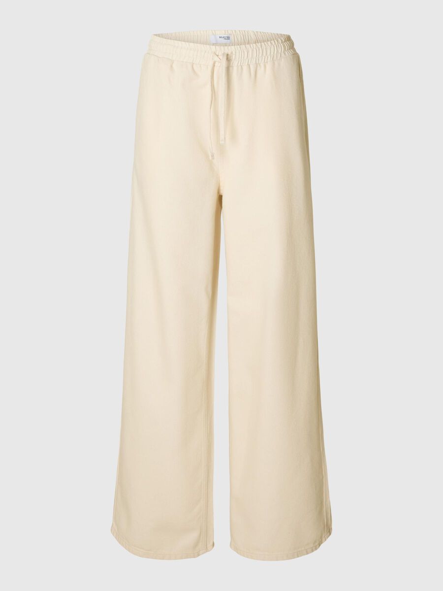 Selected COTON MÉLANGÉ PANTALON À JAMBE AMPLE, Ecru, highres - 16097738_Ecru_001.jpg