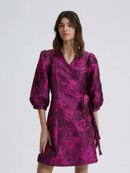 Selected PUFF SLEEVED WRAP DRESS, Very Berry, highres - 16087019_VeryBerry_003.jpg