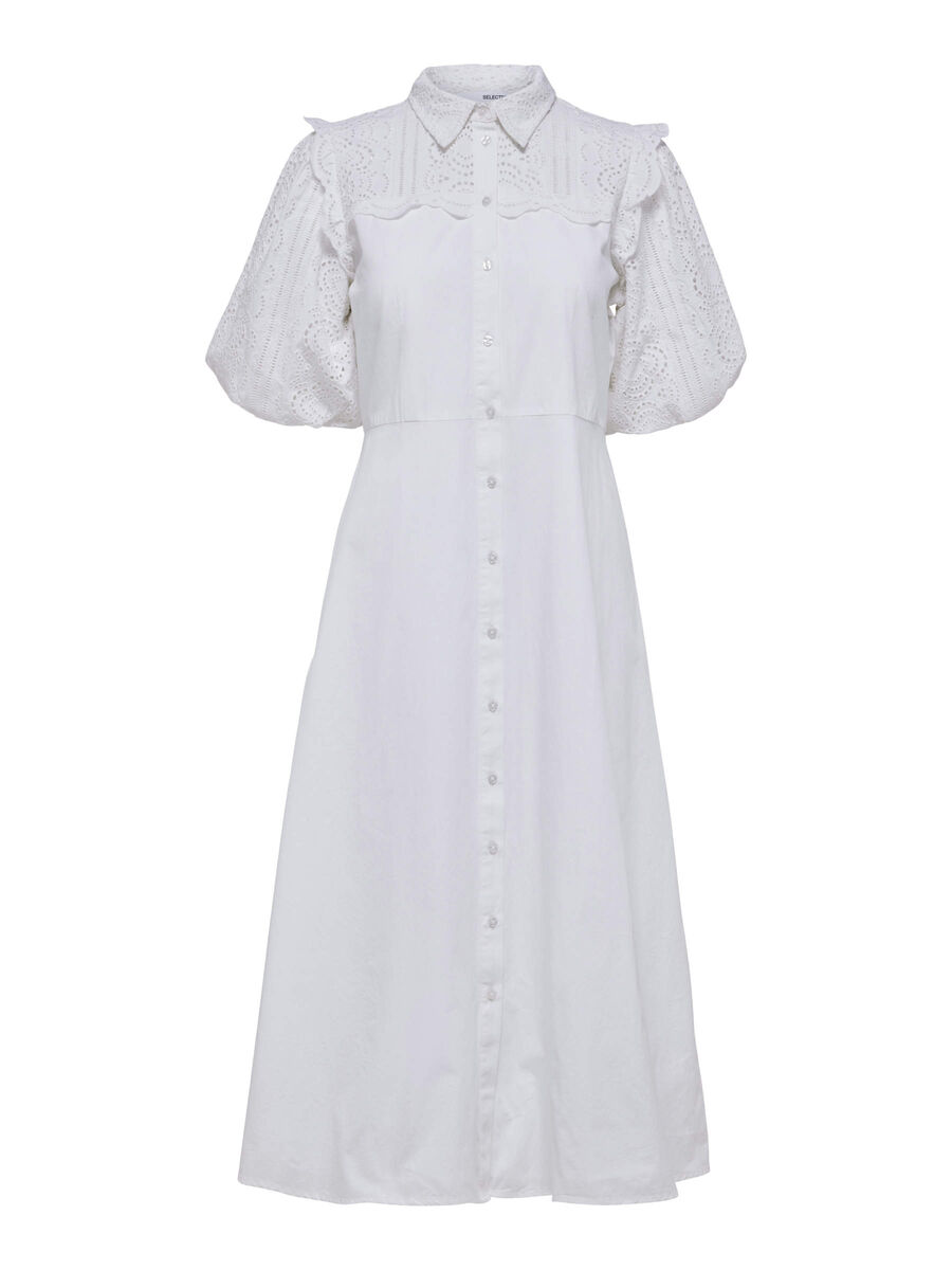 Selected BRODERIE ANGLAISE SHORT SLEEVED DRESS, Bright White, highres - 16088908_BrightWhite_001.jpg