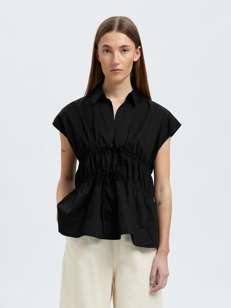 Selected TIE FRONT V-NECK TOP, Black, highres - 16097800_Black_003.jpg