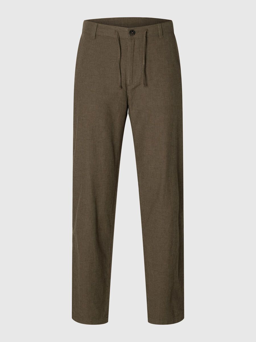 Selected SLIM TAPERED LEINENMIX HOSE, Forest Night, highres - 16087636_ForestNight_1154390_001.jpg