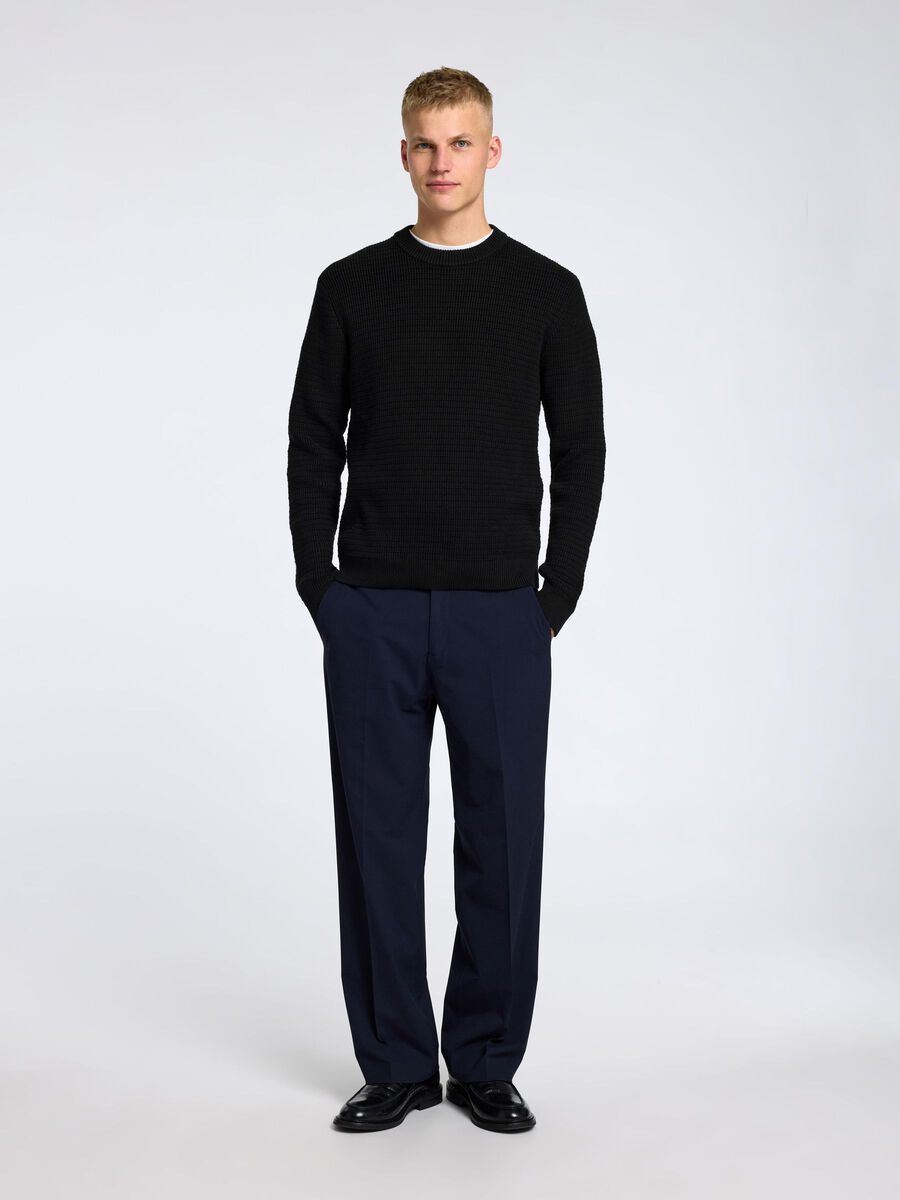 Selected TEXTURIERTER PULLOVER MIT RUNDHALSAUSSCHNITT, Black, highres - 16095614_Black_005.jpg