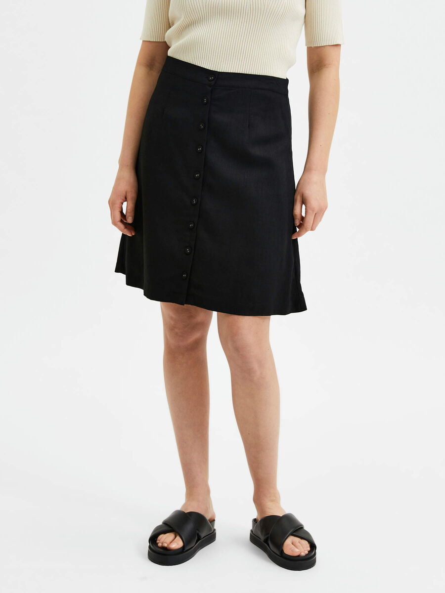 Selected LINEN BLEND MIDI SKIRT, Black, highres - 16084471_Black_003.jpg