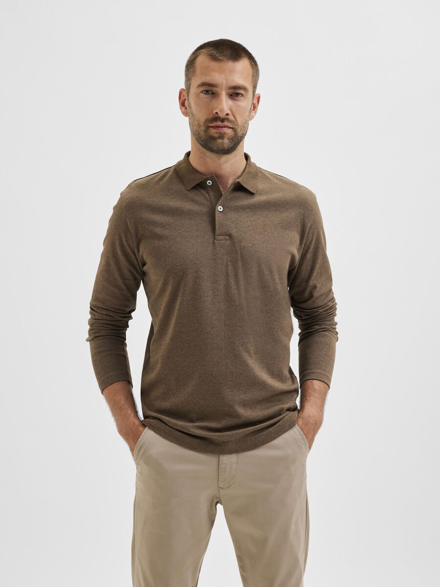 Selected LONG SLEEVED - POLO SHIRT, Chocolate Chip, highres - 16073867_ChocolateChip_765699_003.jpg