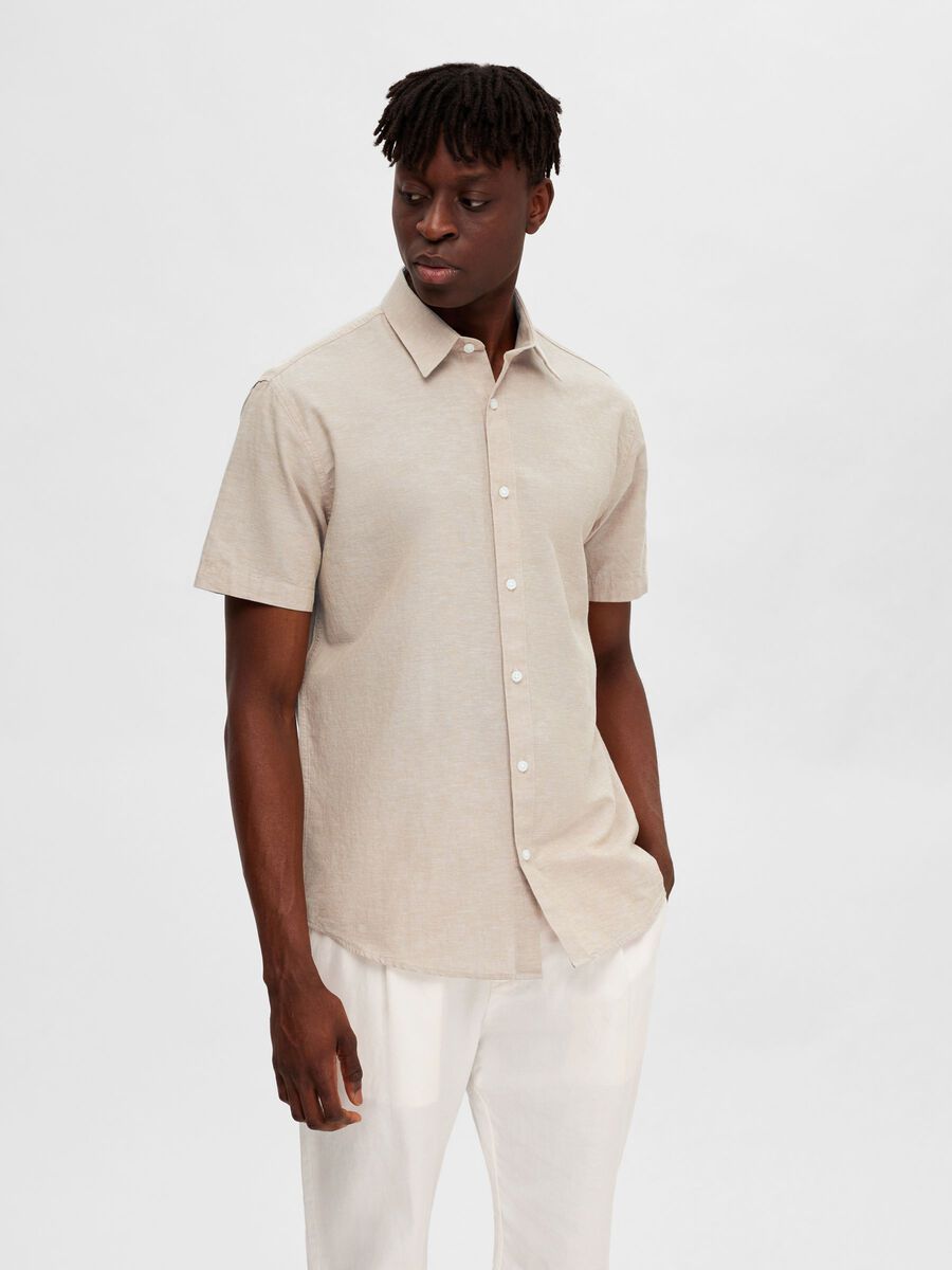 Selected LINEN BLEND REGULAR FIT SHORT SLEEVED SHIRT, Kelp, highres - 16079053_Kelp_003.jpg