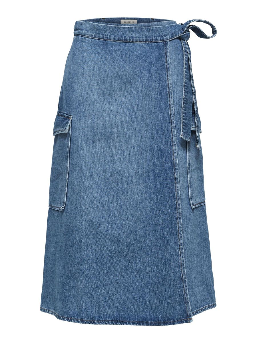 Selected BELTED WRAP DENIM SKIRT, Medium Blue Denim, highres - 16077008_MediumBlueDenim_001.jpg